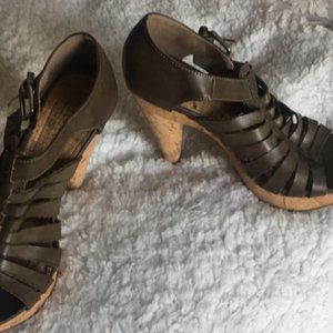 MIA Cork Bottom Grey Strappy Heel 7.5